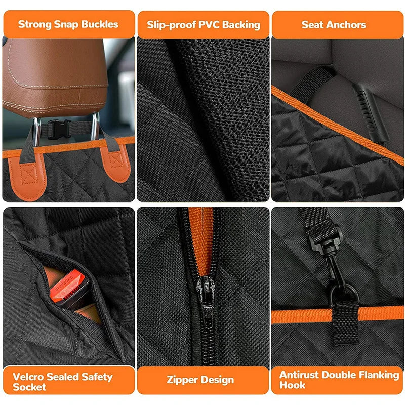 Features: snap buckles, non-slip backing, seat anchors, seat belt openings and zip