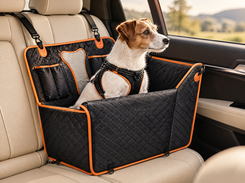 Concept image of a Jack Russell in the WagPilot small-dog booster seat